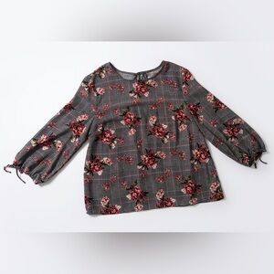 Massini Floral Plaid Long-Sleeve Blouse - Burgundy Floral